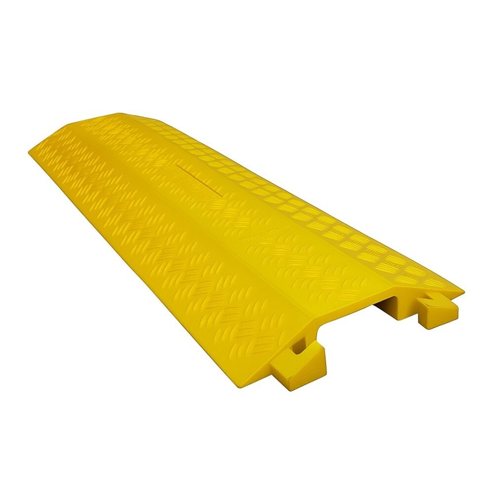 20250828_1323_Yellow-Cable-Protector_remix_01k3qtkg6vex7rv7e3kg646c3t-1000x1000 Heavy Duty Plastic Cable Protector 1000mm – Wide Channel Cable Ramp Road Safety Cover - Image 1
